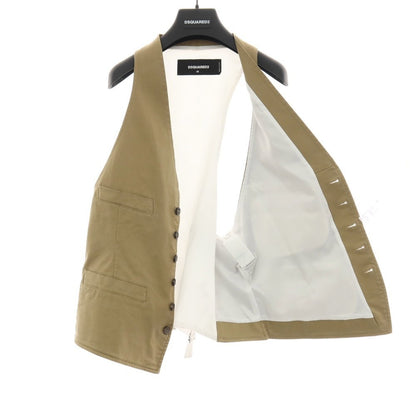 【新品】ディースクエアード DSQUARED2 コットンポリウレタン カジュアル系ジレ ベスト カーキベージュ【サイズ46】【 状態ランクN 】【 メンズ 】