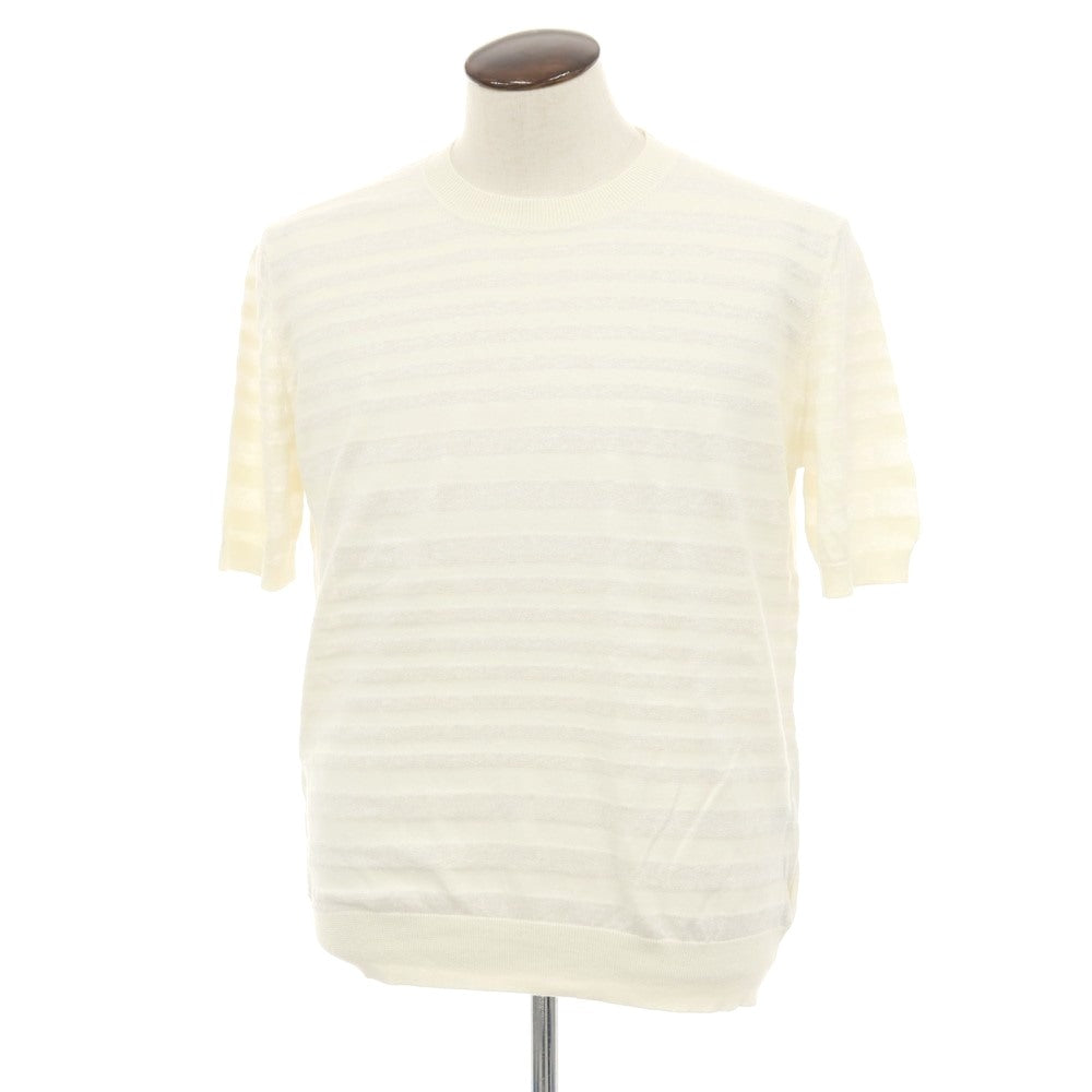 【新品】ザノーネ ZANONE ハイゲージ コットンリネン ボーダー クルーネック 半袖ニット アイボリー【サイズ50】【 状態ランクN 】【 メンズ 】