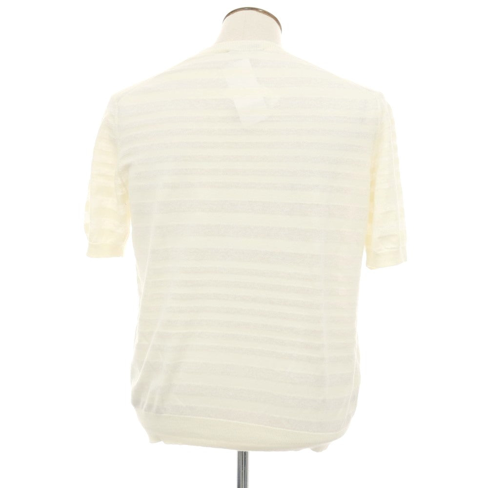 【新品】ザノーネ ZANONE ハイゲージ コットンリネン ボーダー クルーネック 半袖ニット アイボリー【サイズ50】【 状態ランクN 】【 メンズ 】