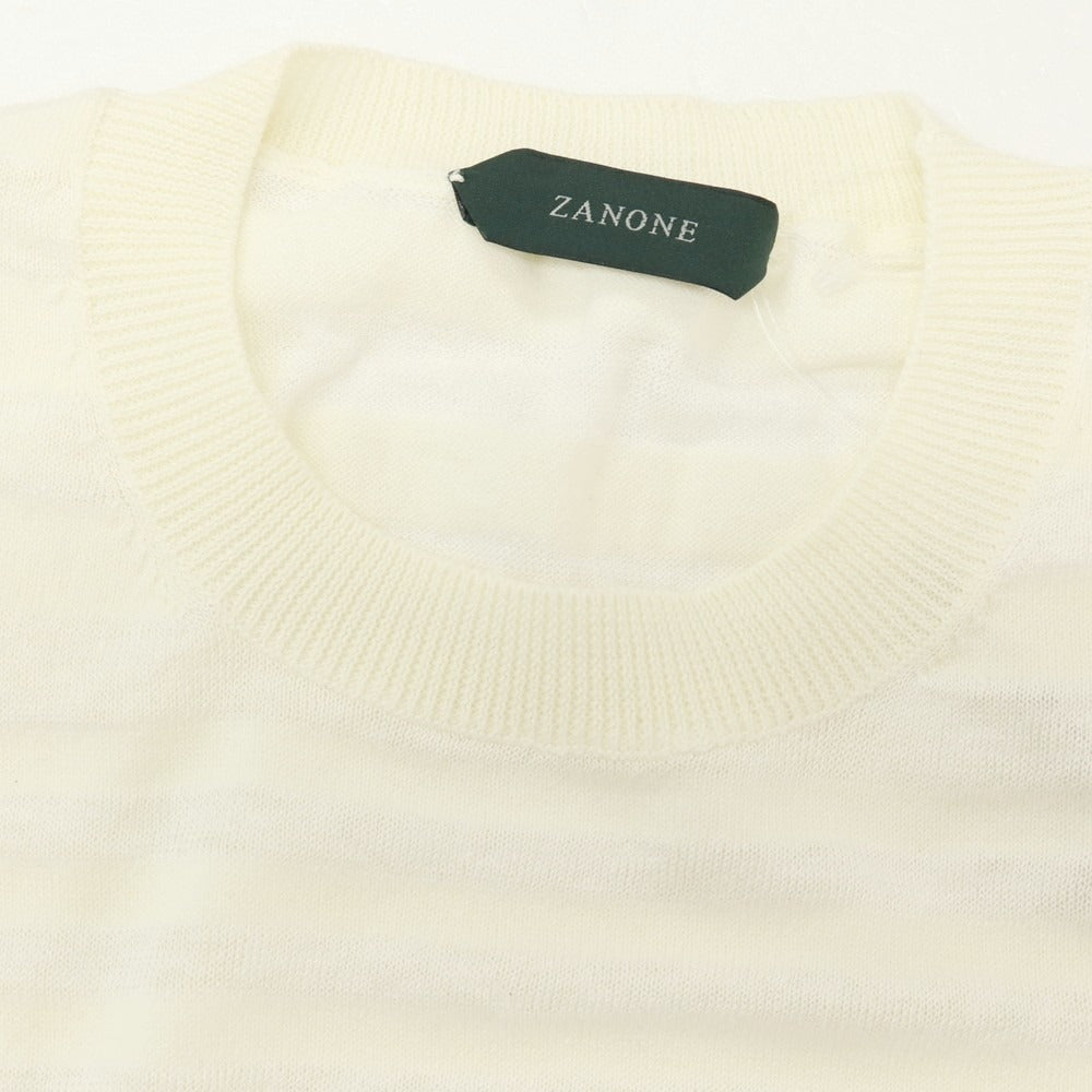 【新品】ザノーネ ZANONE ハイゲージ コットンリネン ボーダー クルーネック 半袖ニット アイボリー【サイズ50】【 状態ランクN 】【 メンズ 】