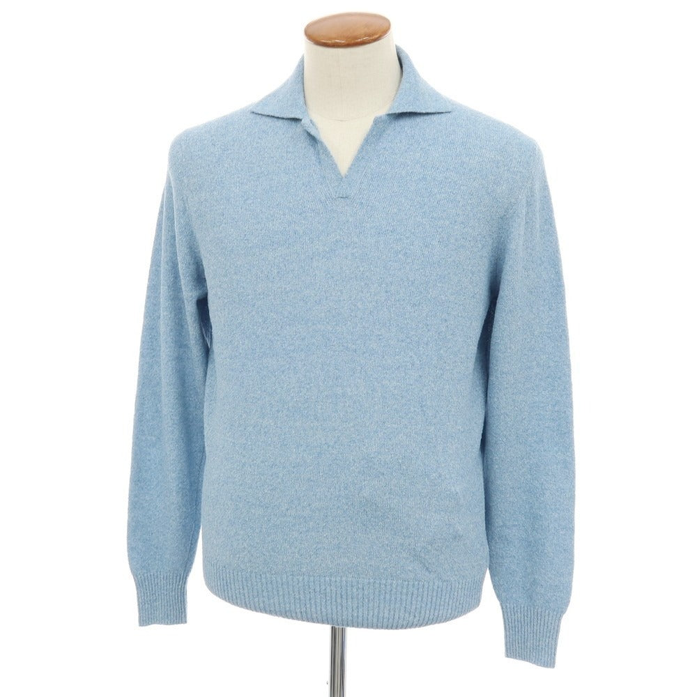 【新品】ザノーネ ZANONE コットンナイロン スキッパー 長袖 プルオーバーニット ライトブルー【サイズ48】【 状態ランクN 】【 メンズ 】