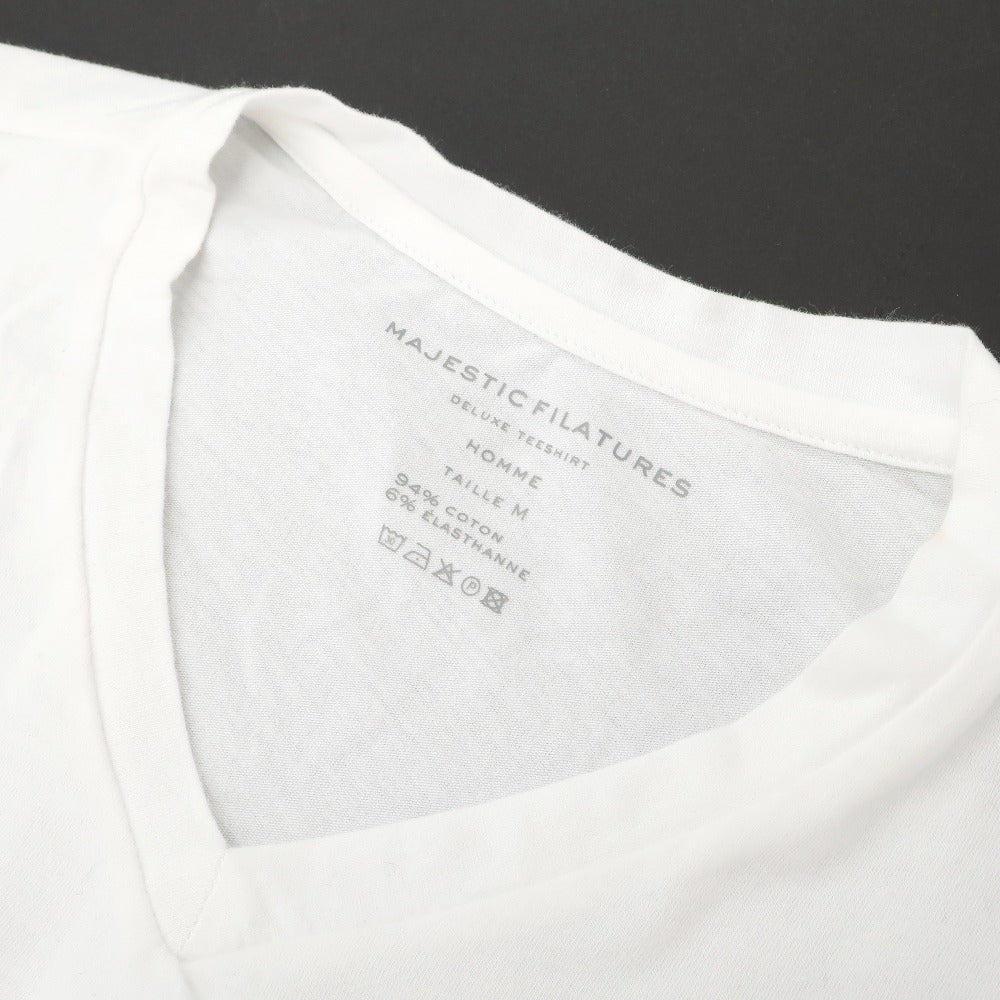 【新品】マジェスティック フィラチュール オム MAJESTIC FILATURES HOMME コットンポリウレタン Vネック 半袖Ｔシャツ ホワイト【サイズM】【 状態ランクN 】【 メンズ 】