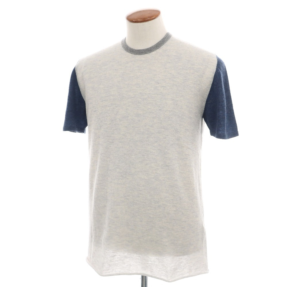 【新品】マジェスティック フィラチュール オム MAJESTIC FILATURES HOMME カシミヤ クルーネック プルオーバーニット ライトグレーxネイビー【サイズM】【 状態ランクN 】【 メンズ 】[APD]