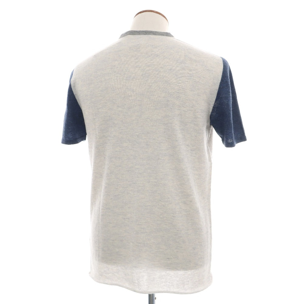 【新品】マジェスティック フィラチュール オム MAJESTIC FILATURES HOMME カシミヤ クルーネック プルオーバーニット ライトグレーxネイビー【サイズM】【 状態ランクN 】【 メンズ 】[APD]
