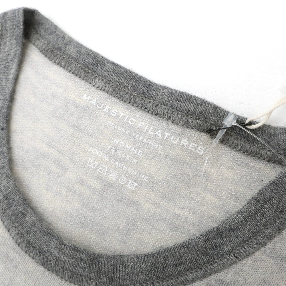 【新品】マジェスティック フィラチュール オム MAJESTIC FILATURES HOMME カシミヤ クルーネック プルオーバーニット ライトグレーxネイビー【サイズM】【 状態ランクN 】【 メンズ 】[APD]