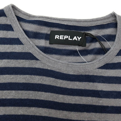 【新品】リプレイ REPLAY リネン ボーダー プルオーバーニット グレーxネイビー【サイズXL】【 状態ランクN 】【 メンズ 】
