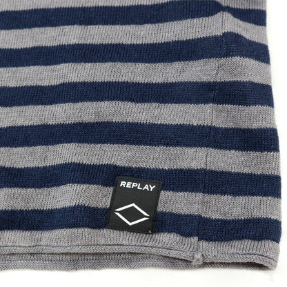 【新品】リプレイ REPLAY リネン ボーダー プルオーバーニット グレーxネイビー【サイズXL】【 状態ランクN 】【 メンズ 】