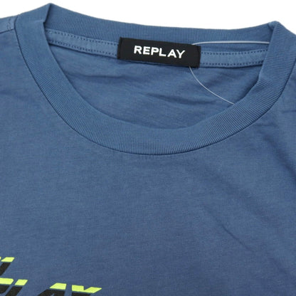 【新品アウトレット】リプレイ REPLAY コットン RACING GARAGE プリント クルーネック 半袖Ｔシャツ ダルブルー【サイズS】【 状態ランクN- 】【 メンズ 】