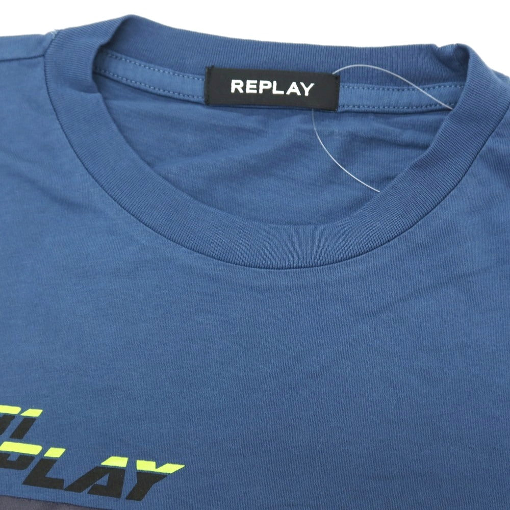 【新品アウトレット】リプレイ REPLAY コットン RACING GARAGE プリント クルーネック 半袖Ｔシャツ ダルブルー【サイズS】【 状態ランクN- 】【 メンズ 】