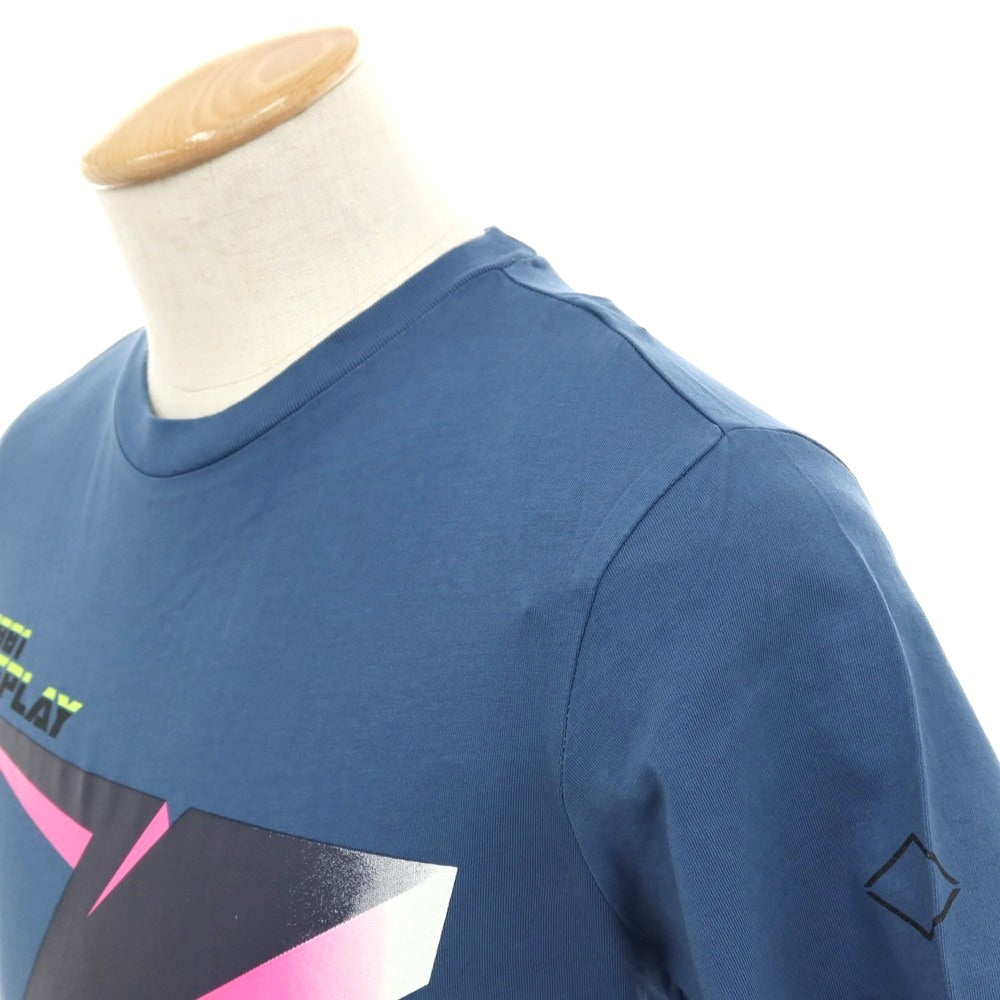 【新品アウトレット】リプレイ REPLAY コットン RACING GARAGE プリント クルーネック 半袖Ｔシャツ ダルブルー【サイズS】【 状態ランクN- 】【 メンズ 】