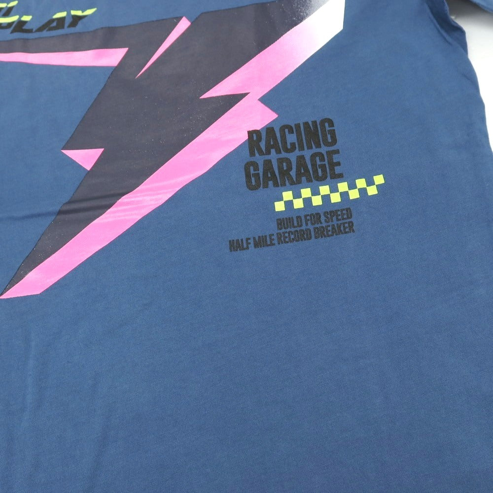 【新品アウトレット】リプレイ REPLAY コットン RACING GARAGE プリント クルーネック 半袖Ｔシャツ ダルブルー【サイズS】【 状態ランクN- 】【 メンズ 】