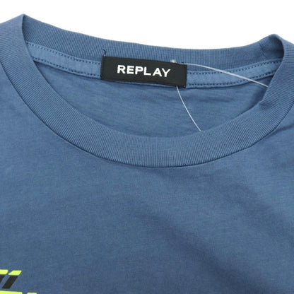 【新品アウトレット】リプレイ REPLAY コットン RACING GARAGE プリント クルーネック 半袖Ｔシャツ ダルブルー【サイズS】【 状態ランクN- 】【 メンズ 】