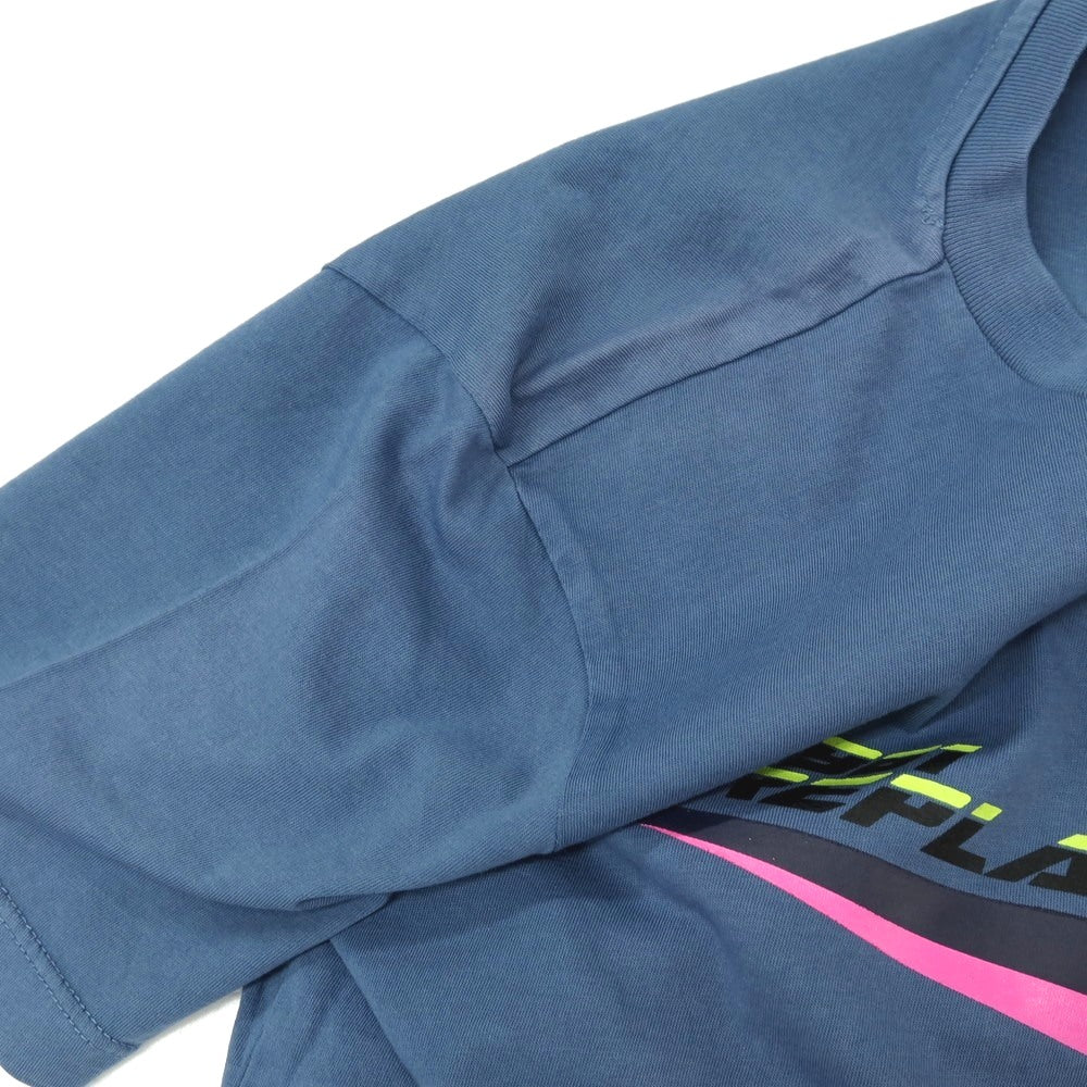 【新品アウトレット】リプレイ REPLAY コットン RACING GARAGE プリント クルーネック 半袖Ｔシャツ ダルブルー【サイズS】【 状態ランクN- 】【 メンズ 】