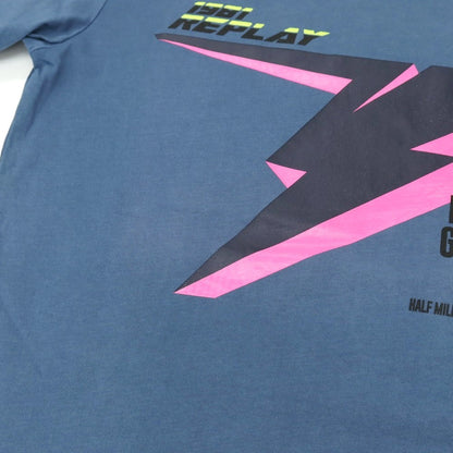 【新品アウトレット】リプレイ REPLAY コットン RACING GARAGE プリント クルーネック 半袖Ｔシャツ ダルブルー【サイズS】【 状態ランクN- 】【 メンズ 】