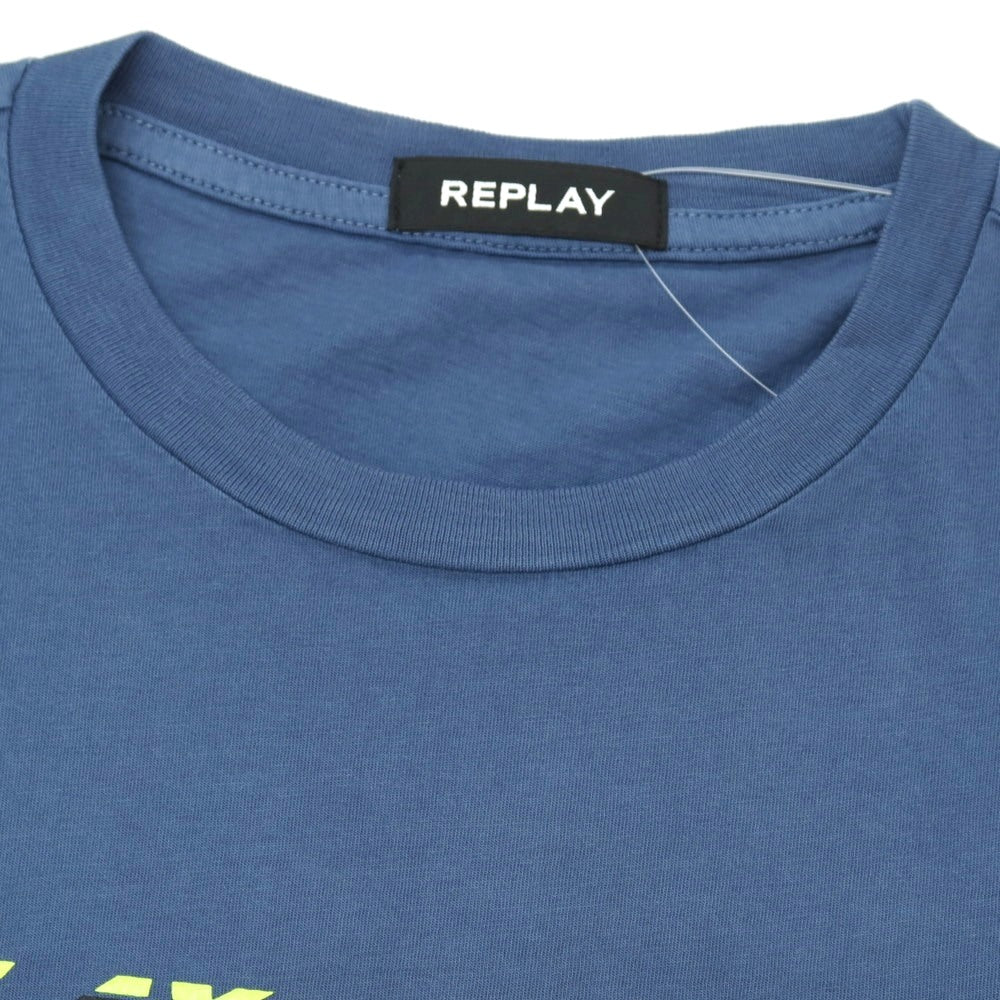 【新品アウトレット】リプレイ REPLAY コットン RACING GARAGE プリント クルーネック 半袖Ｔシャツ ダルブルー【サイズS】【 状態ランクN- 】【 メンズ 】