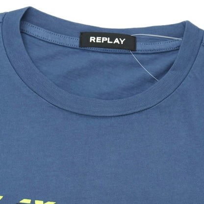【新品アウトレット】リプレイ REPLAY コットン RACING GARAGE プリント クルーネック 半袖Ｔシャツ ダルブルー【サイズS】【 状態ランクN- 】【 メンズ 】