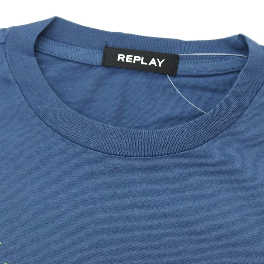 【新品アウトレット】リプレイ REPLAY コットン RACING GARAGE プリント クルーネック 半袖Ｔシャツ ダルブルー【サイズS】【 状態ランクN- 】【 メンズ 】