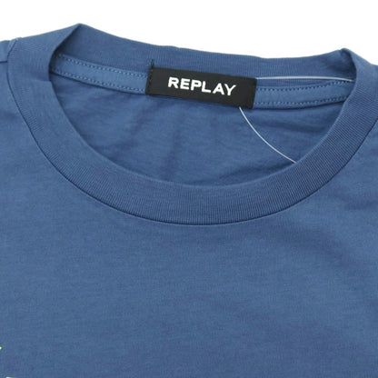 【新品アウトレット】リプレイ REPLAY コットン RACING GARAGE プリント クルーネック 半袖Ｔシャツ ダルブルー【サイズS】【 状態ランクN- 】【 メンズ 】