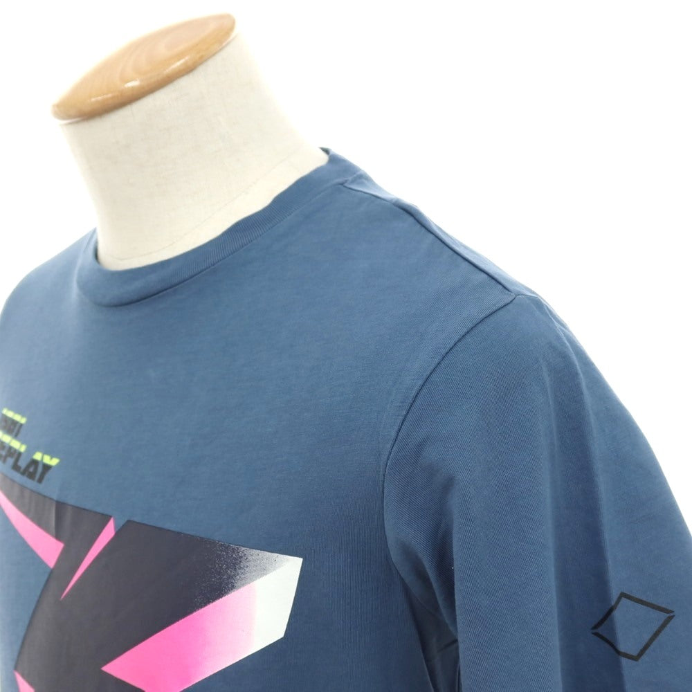 【新品アウトレット】リプレイ REPLAY コットン RACING GARAGE プリント クルーネック 半袖Ｔシャツ ダルブルー【サイズS】【 状態ランクN- 】【 メンズ 】