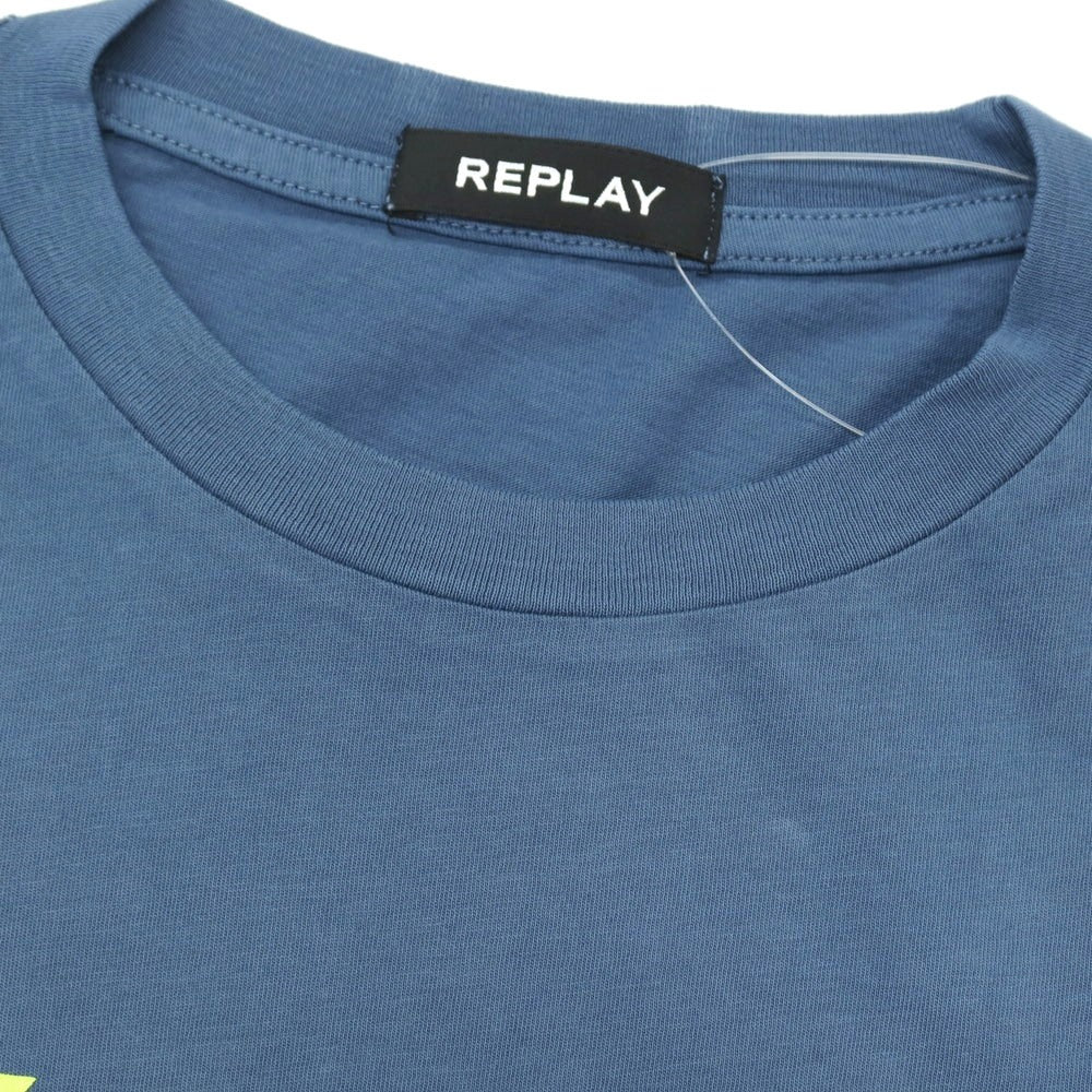 【新品アウトレット】リプレイ REPLAY コットン RACING GARAGE プリント クルーネック 半袖Ｔシャツ ダルブルー【サイズS】【 状態ランクN- 】【 メンズ 】