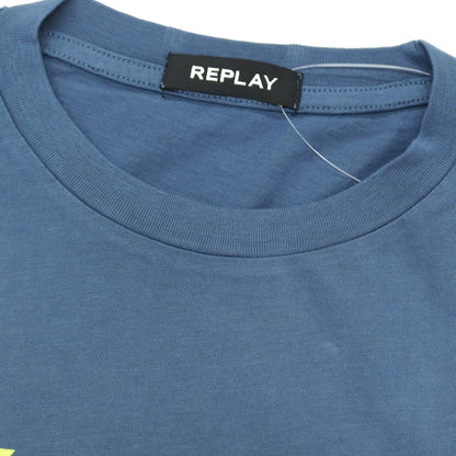 【新品アウトレット】リプレイ REPLAY コットン RACING GARAGE プリント クルーネック 半袖Ｔシャツ ダルブルー【サイズS】【 状態ランクN- 】【 メンズ 】