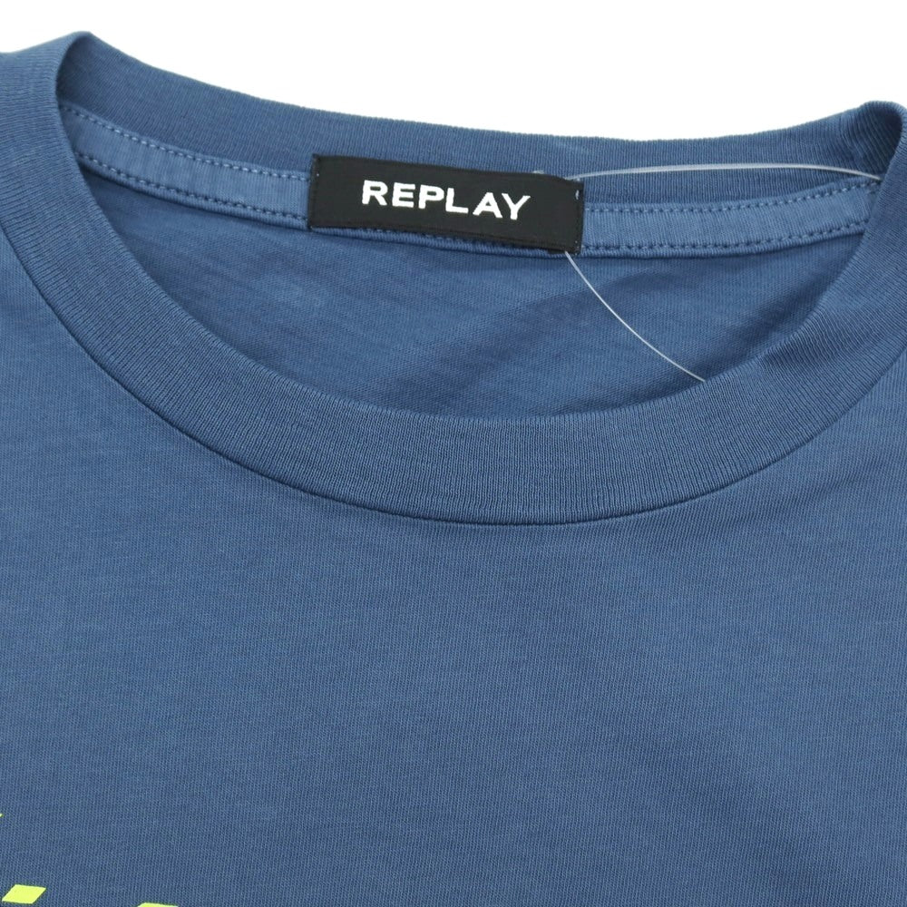 【新品アウトレット】リプレイ REPLAY コットン RACING GARAGE プリント クルーネック 半袖Ｔシャツ ダルブルー【サイズS】【 状態ランクN- 】【 メンズ 】