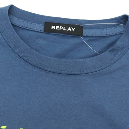 【新品アウトレット】リプレイ REPLAY コットン RACING GARAGE プリント クルーネック 半袖Ｔシャツ ダルブルー【サイズS】【 状態ランクN- 】【 メンズ 】