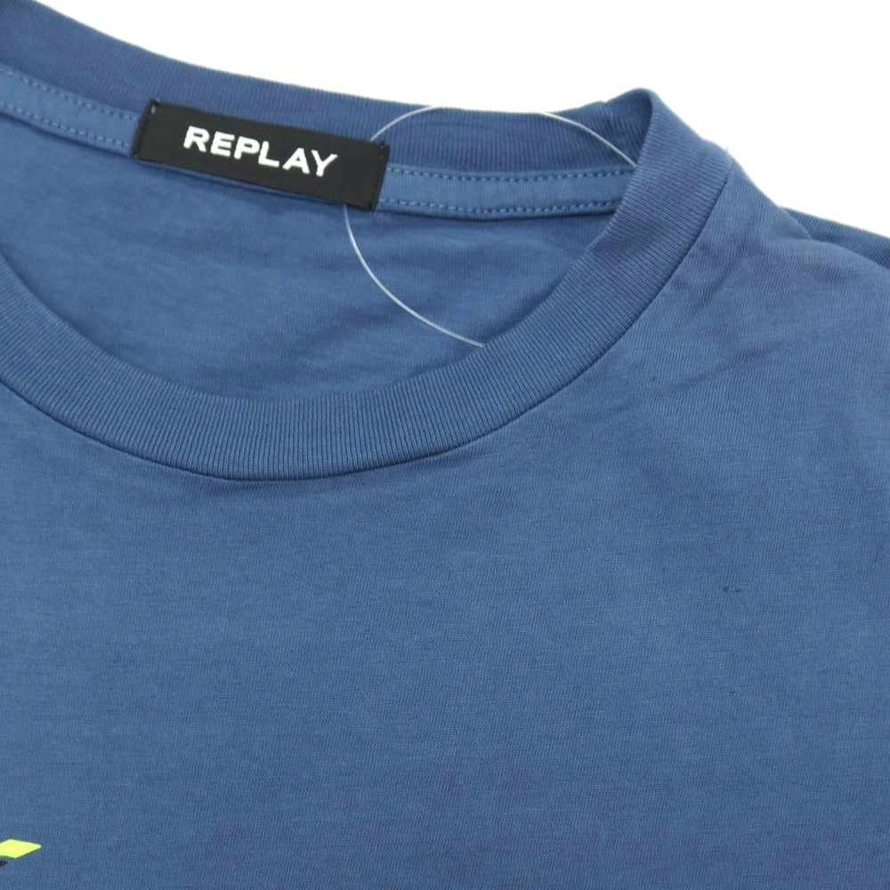 【新品アウトレット】リプレイ REPLAY コットン RACING GARAGE プリント クルーネック 半袖Ｔシャツ ダルブルー【サイズS】【 状態ランクN- 】【 メンズ 】