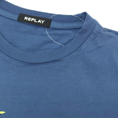 【新品アウトレット】リプレイ REPLAY コットン RACING GARAGE プリント クルーネック 半袖Ｔシャツ ダルブルー【サイズS】【 状態ランクN- 】【 メンズ 】