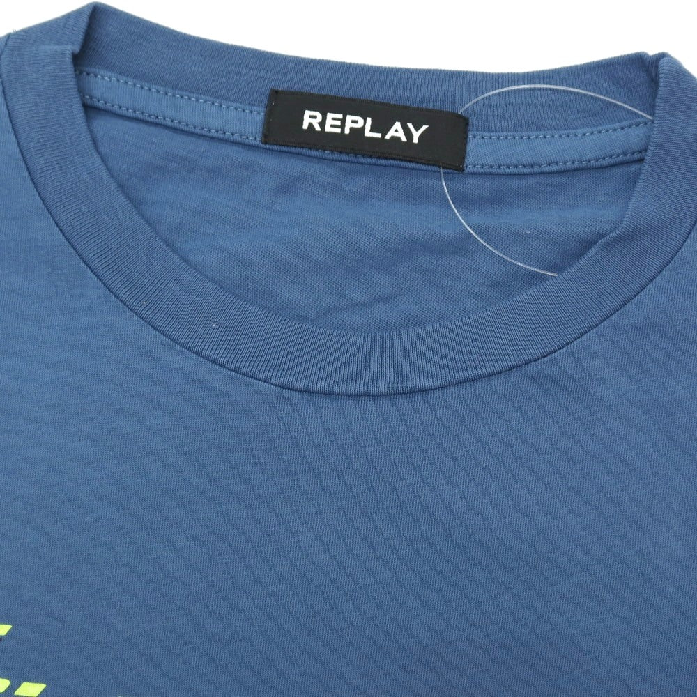 【新品】リプレイ REPLAY コットン RACING GARAGE プリント クルーネック 半袖Ｔシャツ ダルブルー【サイズS】【 状態ランクN 】【 メンズ 】
