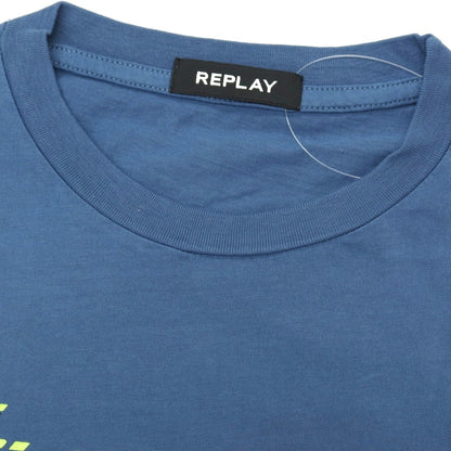 【新品】リプレイ REPLAY コットン RACING GARAGE プリント クルーネック 半袖Ｔシャツ ダルブルー【サイズS】【 状態ランクN 】【 メンズ 】