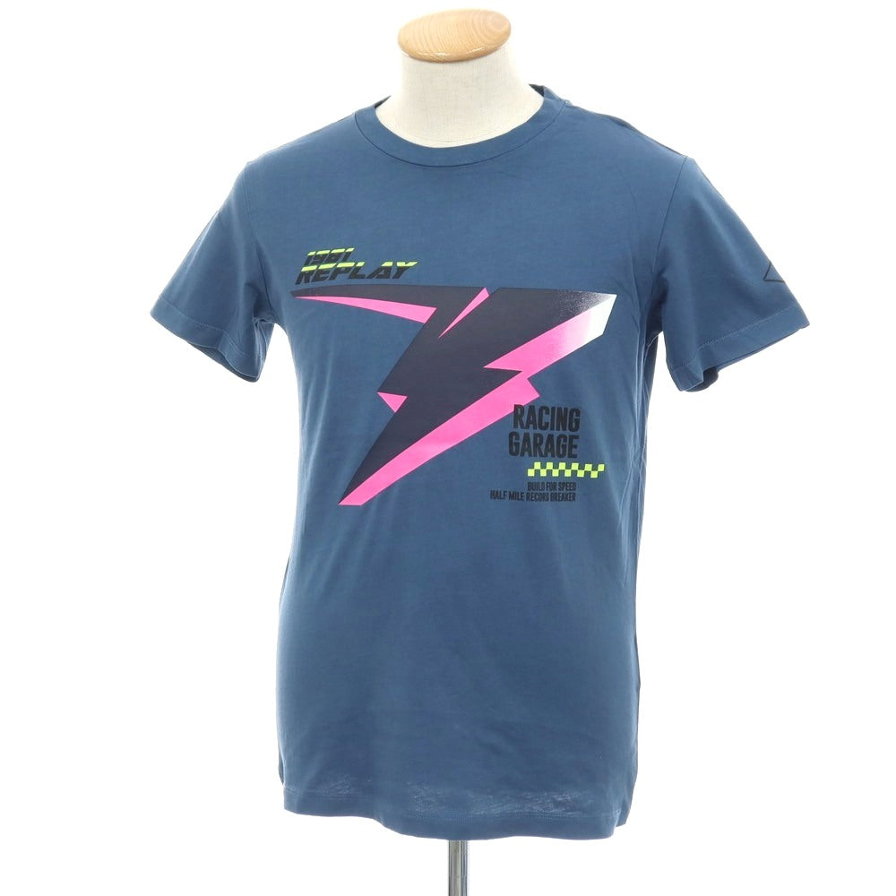 【新品】リプレイ REPLAY コットン RACING GARAGE プリント クルーネック 半袖Ｔシャツ ダルブルー【サイズS】【 状態ランクN 】【 メンズ 】