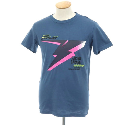 【新品】リプレイ REPLAY コットン RACING GARAGE プリント クルーネック 半袖Ｔシャツ ダルブルー【サイズS】【 状態ランクN 】【 メンズ 】