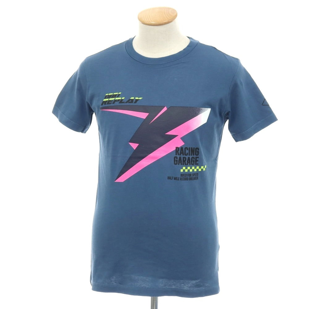 【新品】リプレイ REPLAY コットン RACING GARAGE プリント クルーネック 半袖Ｔシャツ ダルブルー【サイズS】【 状態ランクN 】【 メンズ 】