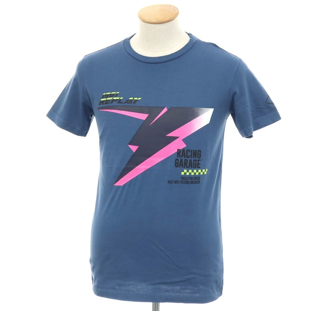 【新品アウトレット】リプレイ REPLAY コットン RACING GARAGE プリント クルーネック 半袖Ｔシャツ ダルブルー【サイズS】【 状態ランクN- 】【 メンズ 】