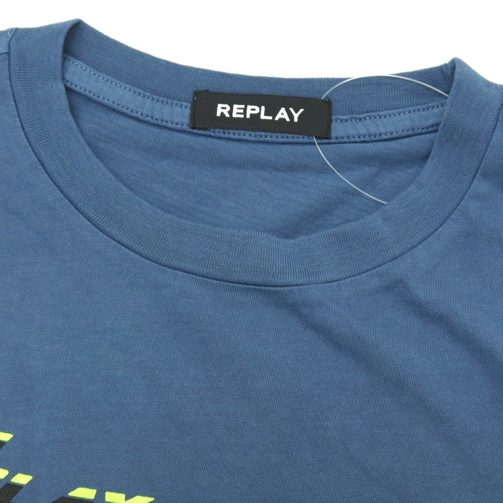 【新品】リプレイ REPLAY コットン RACING GARAGE プリント クルーネック 半袖Ｔシャツ ダルブルー【サイズS】【 状態ランクN 】【 メンズ 】