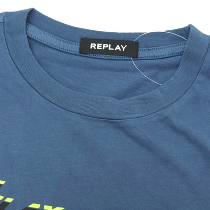 【新品】リプレイ REPLAY コットン RACING GARAGE プリント クルーネック 半袖Ｔシャツ ダルブルー【サイズS】【 状態ランクN 】【 メンズ 】