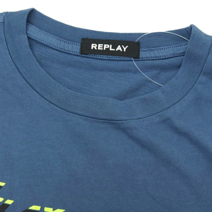【新品】リプレイ REPLAY コットン RACING GARAGE プリント クルーネック 半袖Ｔシャツ ダルブルー【サイズS】【 状態ランクN 】【 メンズ 】
