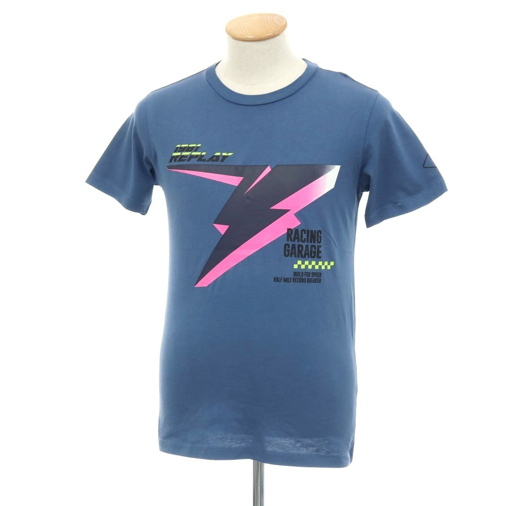【新品アウトレット】リプレイ REPLAY コットン RACING GARAGE プリント クルーネック 半袖Ｔシャツ ダルブルー【サイズS】【 状態ランクN- 】【 メンズ 】