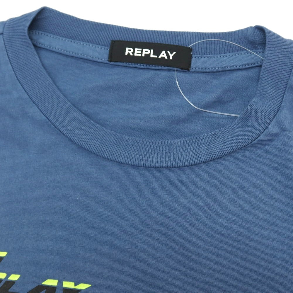 【新品アウトレット】リプレイ REPLAY コットン RACING GARAGE プリント クルーネック 半袖Ｔシャツ ダルブルー【サイズS】【 状態ランクN- 】【 メンズ 】