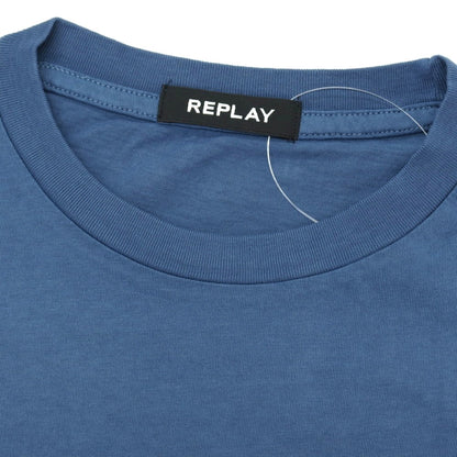 【新品アウトレット】リプレイ REPLAY コットン RACING GARAGE プリント クルーネック 半袖Ｔシャツ ダルブルー【サイズS】【 状態ランクN- 】【 メンズ 】