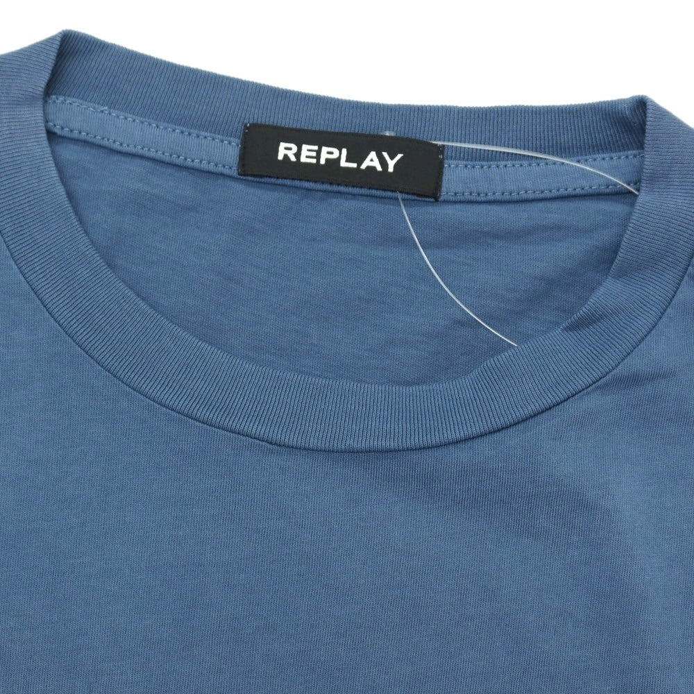 【新品アウトレット】リプレイ REPLAY コットン RACING GARAGE プリント クルーネック 半袖Ｔシャツ ダルブルー【サイズM】【 状態ランクN- 】【 メンズ 】