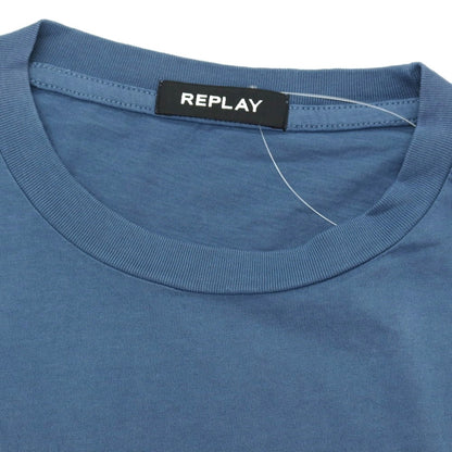 【新品アウトレット】リプレイ REPLAY コットン RACING GARAGE プリント クルーネック 半袖Ｔシャツ ダルブルー【サイズM】【 状態ランクN- 】【 メンズ 】