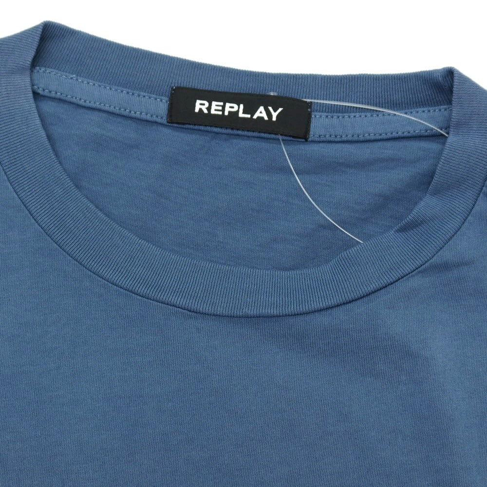 【新品アウトレット】リプレイ REPLAY コットン RACING GARAGE プリント クルーネック 半袖Ｔシャツ ダルブルー【サイズM】【 状態ランクN- 】【 メンズ 】