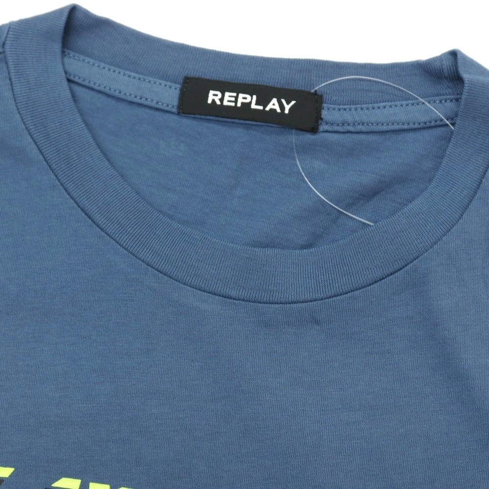 【新品アウトレット】リプレイ REPLAY コットン RACING GARAGE プリント クルーネック 半袖Ｔシャツ ダルブルー【サイズM】【 状態ランクN- 】【 メンズ 】