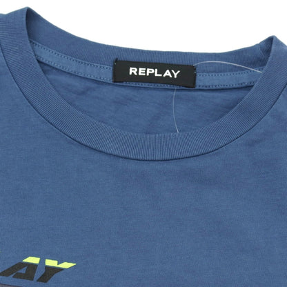 【新品アウトレット】リプレイ REPLAY コットン RACING GARAGE プリント クルーネック 半袖Ｔシャツ ダルブルー【サイズM】【 状態ランクN- 】【 メンズ 】