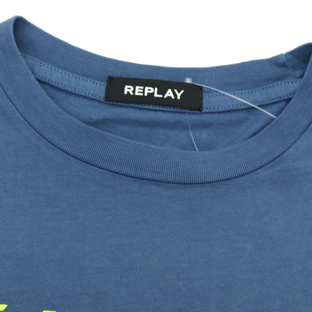 【新品アウトレット】リプレイ REPLAY コットン RACING GARAGE プリント クルーネック 半袖Ｔシャツ ダルブルー【サイズM】【 状態ランクN- 】【 メンズ 】