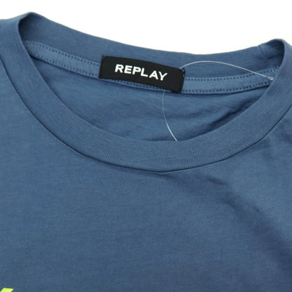 【新品アウトレット】リプレイ REPLAY コットン RACING GARAGE プリント クルーネック 半袖Ｔシャツ ダルブルー【サイズM】【 状態ランクN- 】【 メンズ 】