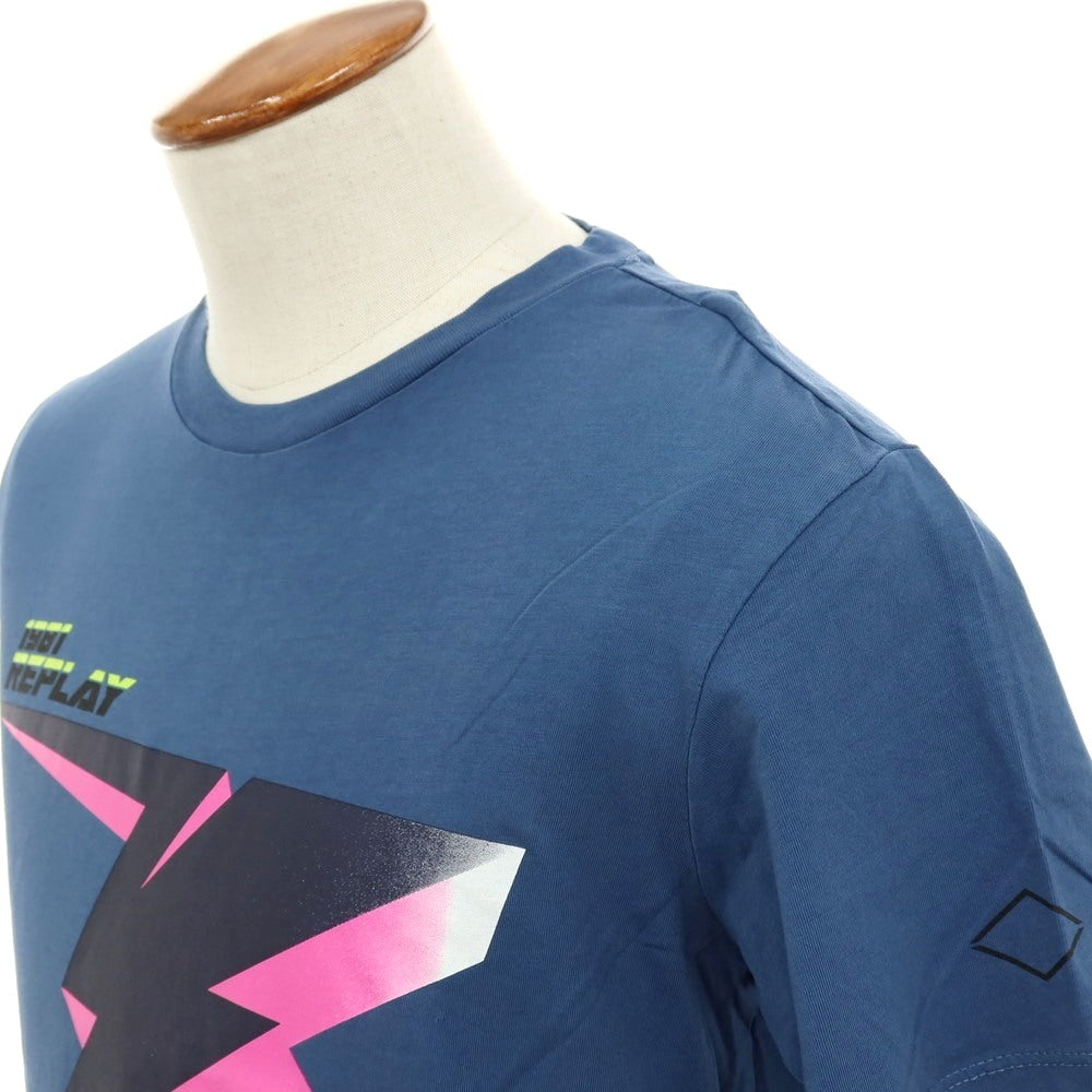 【新品】リプレイ REPLAY コットン RACING GARAGE プリント クルーネック 半袖Ｔシャツ ダルブルー【サイズM】【 状態ランクN 】【 メンズ 】