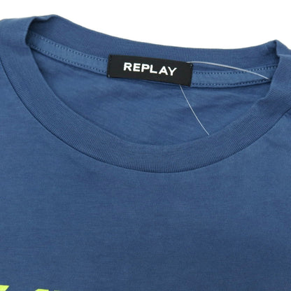 【新品】リプレイ REPLAY コットン RACING GARAGE プリント クルーネック 半袖Ｔシャツ ダルブルー【サイズM】【 状態ランクN 】【 メンズ 】